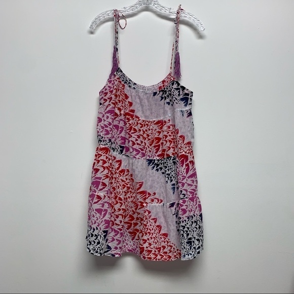 Billabong | Sz S |White/Red/Purple/Blue Lined Flowy Tassels Tiered Boho Sundress - Picture 5 of 14